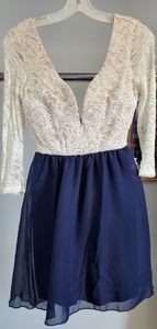 Plunge neck lace bodice chiffon skirt dress